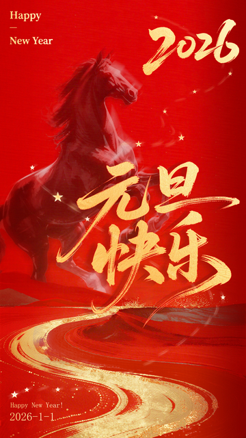 2026馬年元旦紅色金色經(jīng)典節(jié)日海報