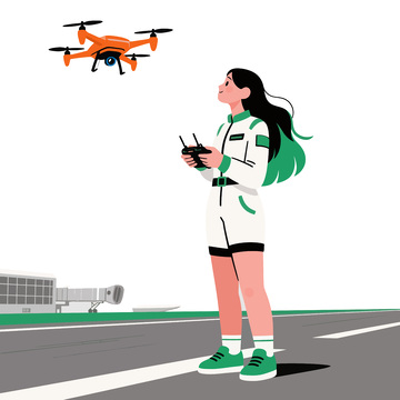 插畫風格女性操控無人機素材
