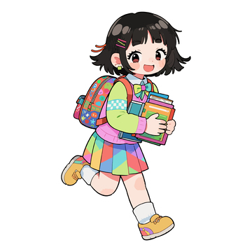 卡通女孩上學(xué)插畫
