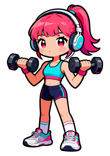 卡通健身女孩舉啞鈴