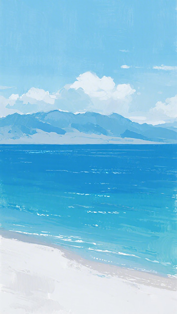 水彩畫海灘風(fēng)光