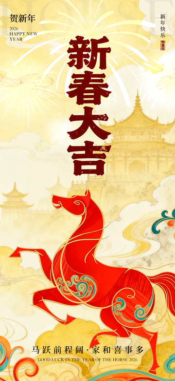 新春大吉馬躍吉祥圖