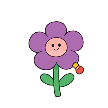 卡通風紫花笑臉植物插畫素材