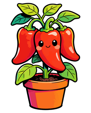 卡通辣椒盆栽插畫