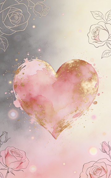 水彩心形玫瑰浪漫壁紙