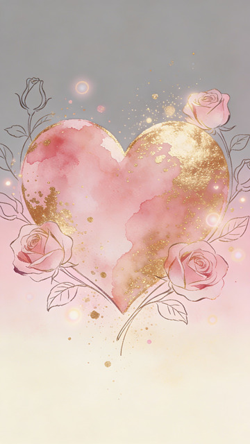 粉色水彩心形玫瑰裝飾畫
