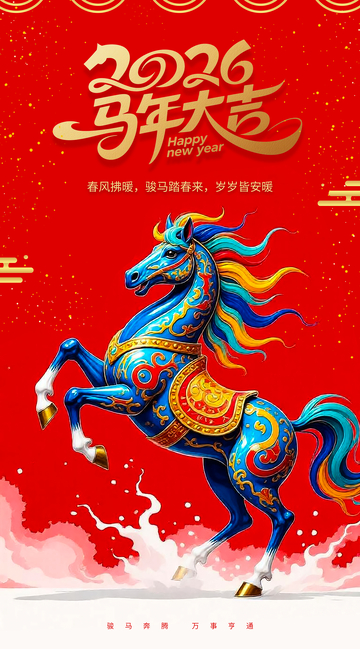 2026新年馬年大吉喜慶紅色海報