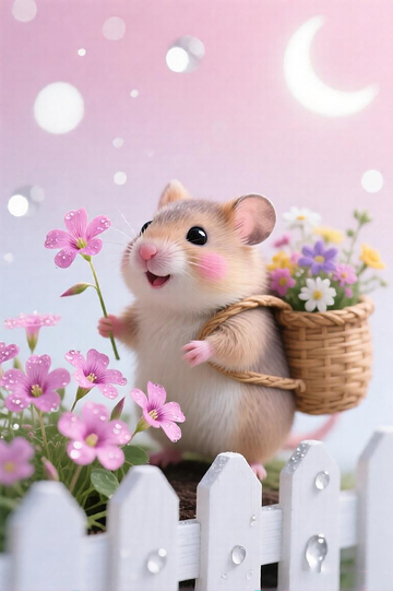 可愛倉鼠卡通鼠花園場景壁紙插畫素材