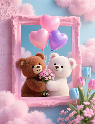 可愛卡通熊氣球花框插畫素材立體3d