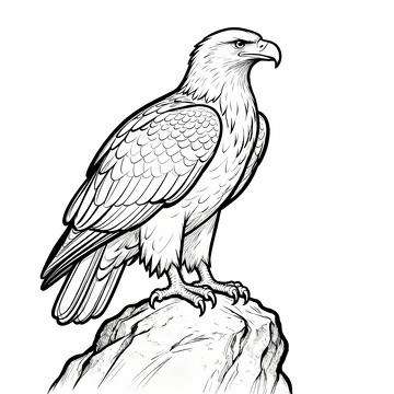 黑白鷹插畫野生動物素描素材