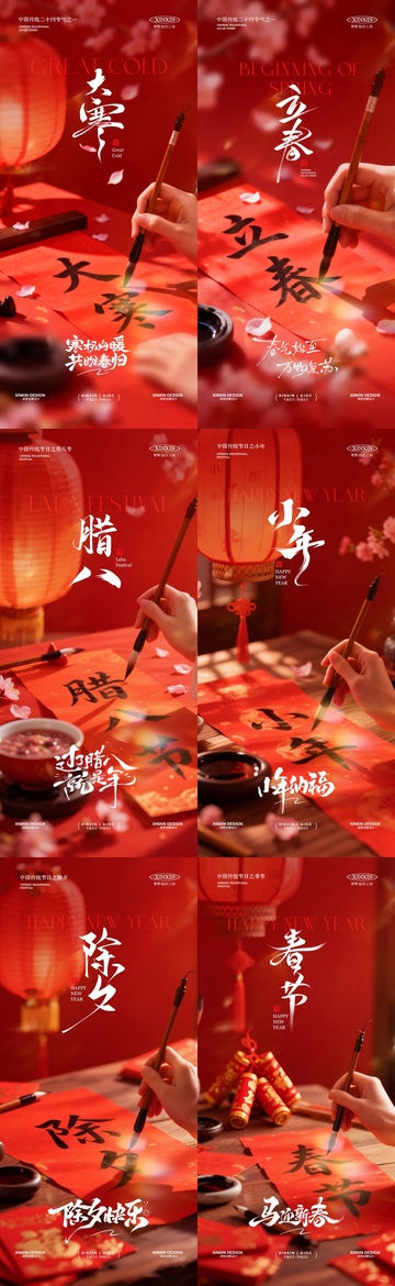 大寒立春臘八節(jié)小年除夕春節(jié)海報