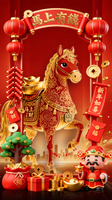 新春喜慶駿馬招財(cái)裝飾設(shè)計(jì)圖