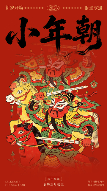 傳統(tǒng)年畫小年朝喜慶海報(bào)