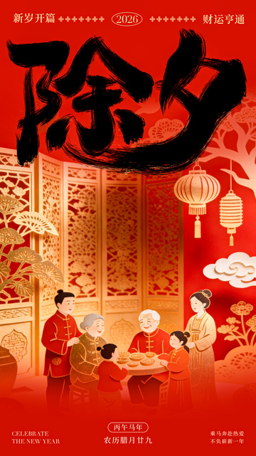 中國風(fēng)春節(jié)家庭團聚海報設(shè)計素材