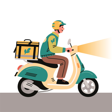 外賣員電動車送餐插畫
