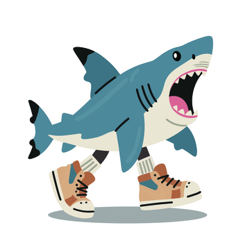 卡通鯊魚穿鞋插畫素材