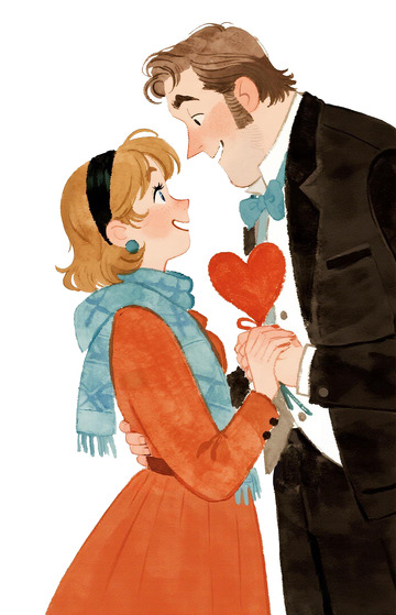 浪漫情侶插畫愛情卡通畫
