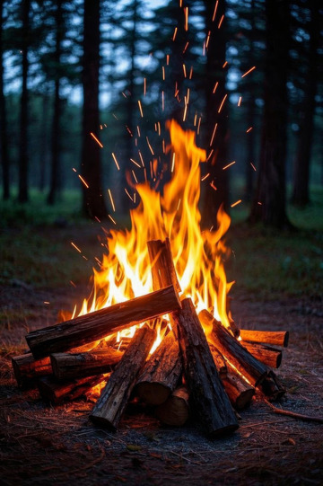 森林中燃燒的篝火