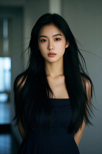 美女黑色長(zhǎng)發(fā)寫真照片