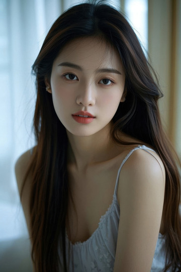 清純美女側身凝視鏡頭