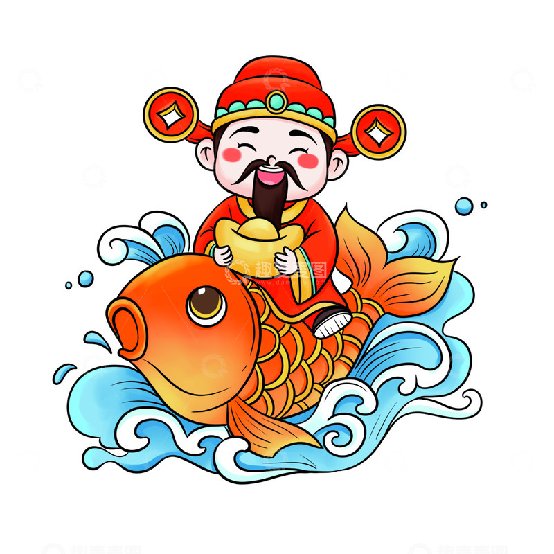 源文件下载【趣麦麦图】-创意可爱财神锦鲤插画
