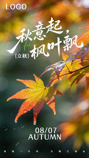 枫叶立秋节气海报