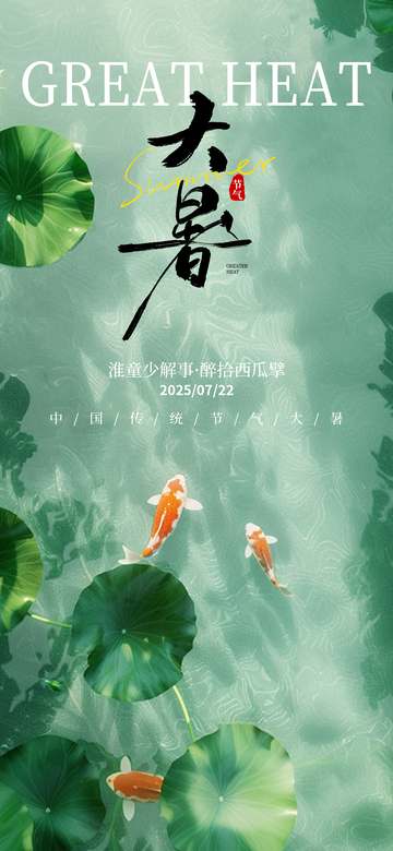 国风大暑节气荷塘锦鲤设计素材