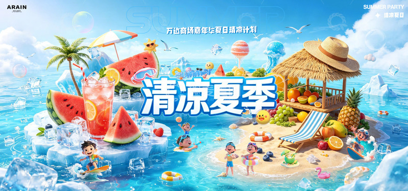 源文件下载【趣麦麦图】-夏日清凉夏季沙滩度假背景2