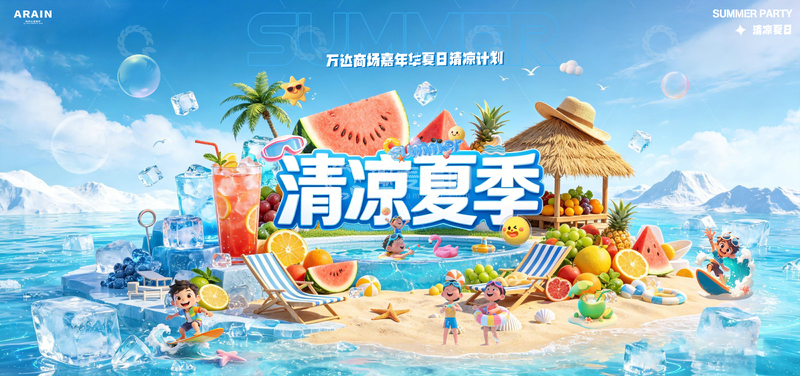 源文件下载【趣麦麦图】-夏日清凉夏季沙滩度假背景1
