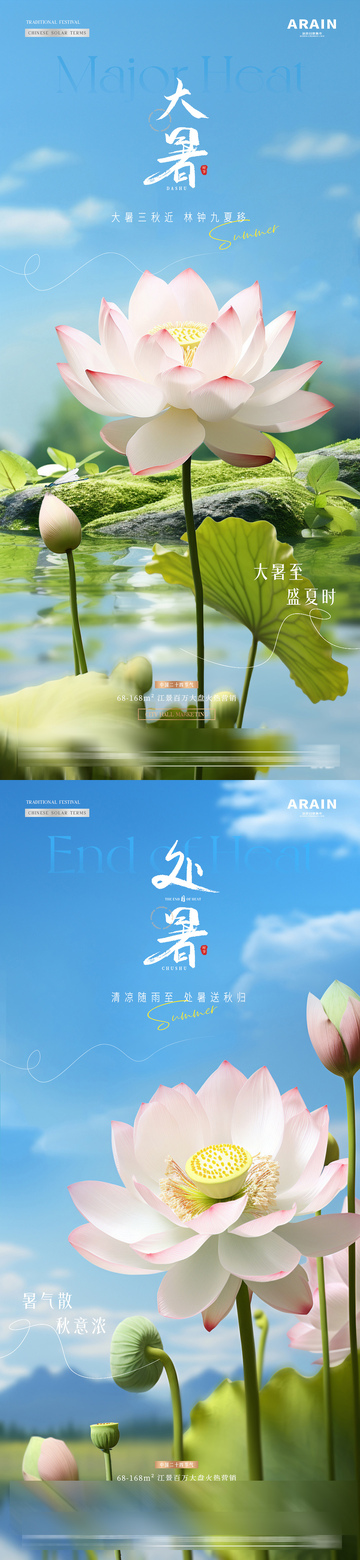 地产大暑处暑荷花风景海报