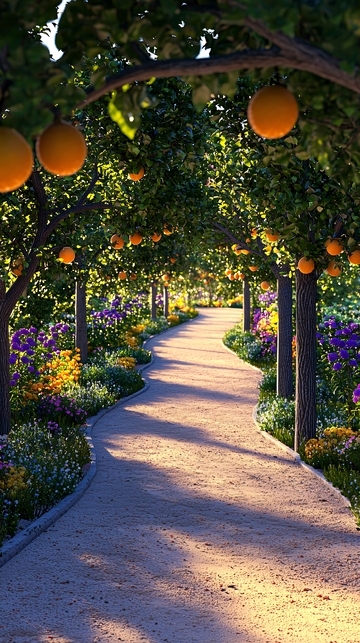 橘子樹下蜿蜒小路