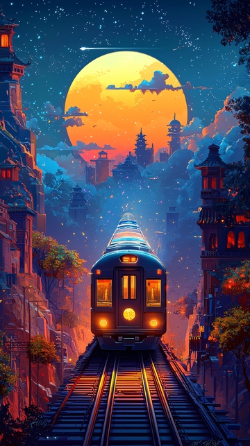 月夜列車駛向遠(yuǎn)方