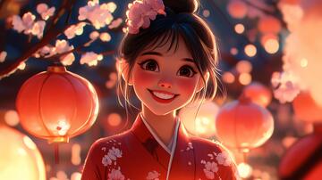 提燈少女少女插畫燈籠