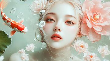 魚與少女插畫少女美容