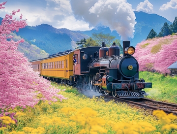 春天花海中的列車