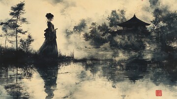 武士少女湖畔圖3