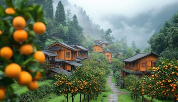 柑橘園秋景柑橘果園梯田3