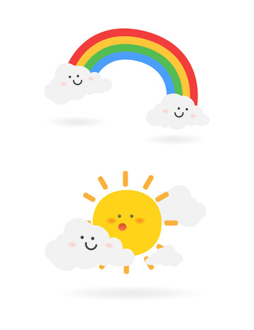 卡通可爱天气太阳彩虹白云表情笑脸图标装饰