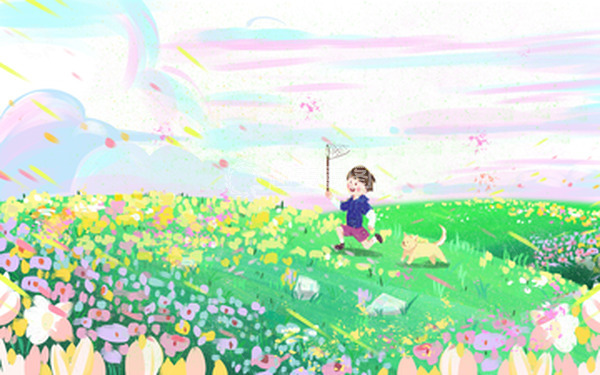 源文件下载【趣麦麦图】绿色小清新春天郊游手绘背景