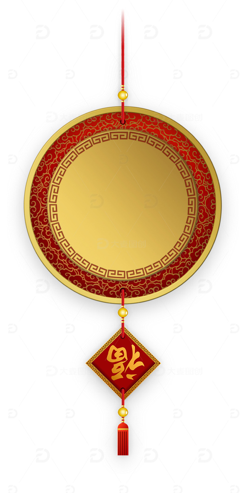 源文件下载【趣麦麦图】中国风传统云纹金属质感节日福字吊牌挂件
