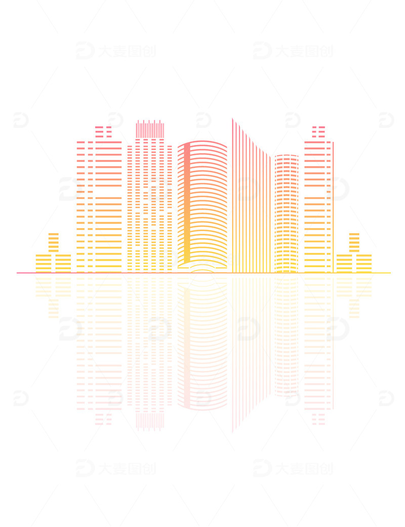 源文件下载【趣麦麦图】-渐变城市剪影科技企业建筑高楼大厦装饰插画