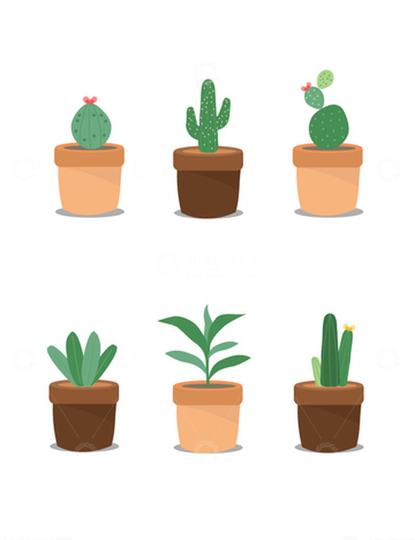 源文件下载【趣麦麦图】花草植物盆栽绿植仙人掌装饰矢量图插画