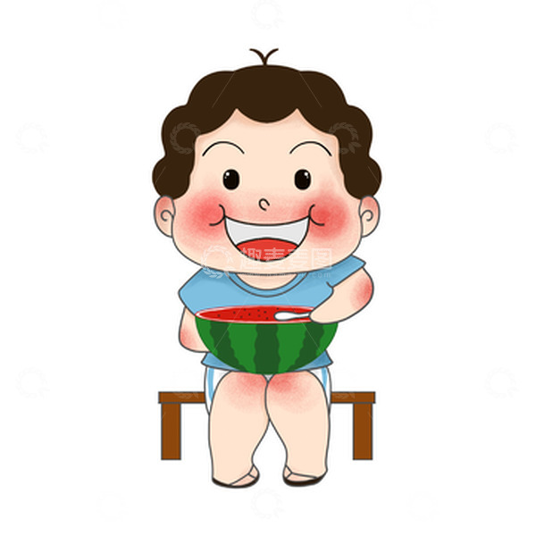 源文件下载【趣麦麦图】-吃西瓜的小孩