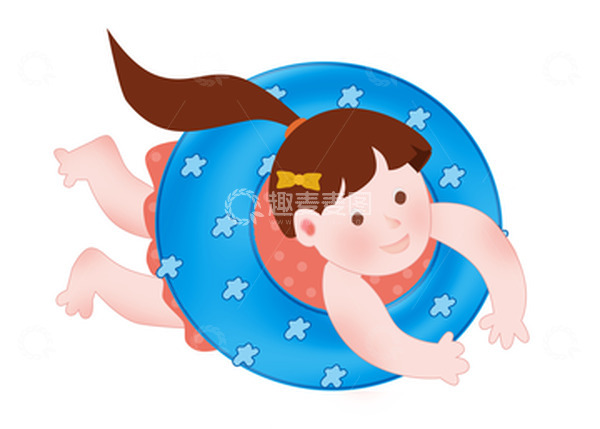 蓝色可爱游泳圈女孩六一儿童节手绘简笔画