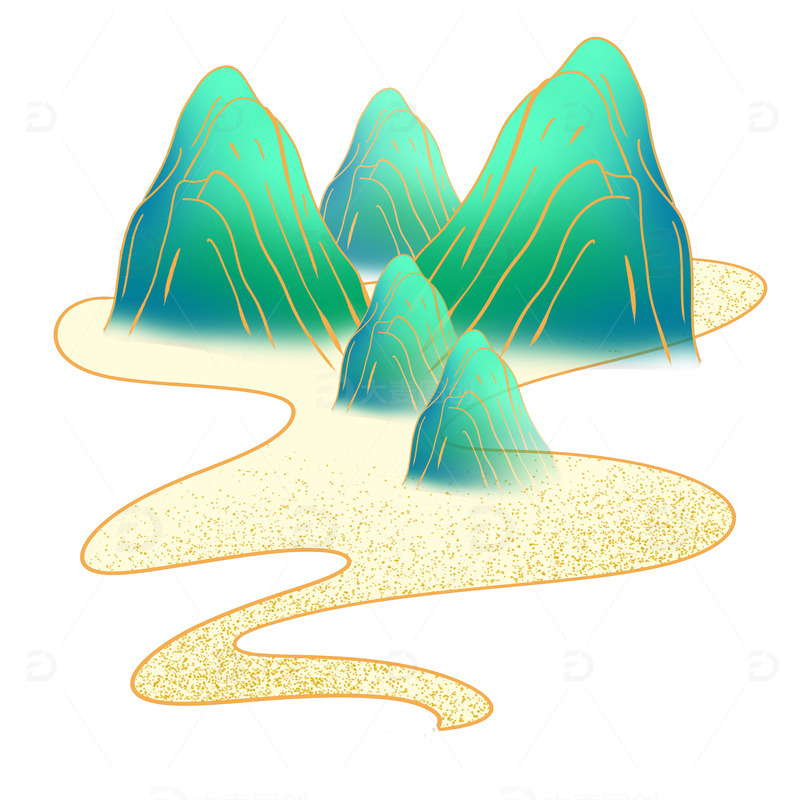 芒种山水简约国潮风手绘元素