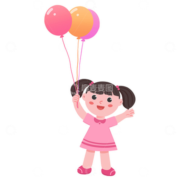 源文件下载【趣麦麦图】粉色卡通女孩和气球六一儿童节卡通元素