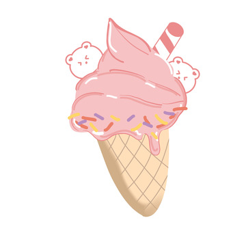 粉色小清新小熊冰淇淋六一儿童节卡通手绘图