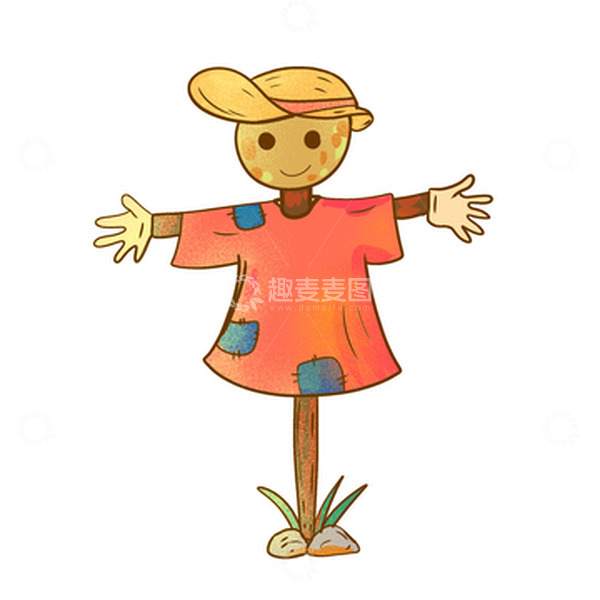 源文件下载【趣麦麦图】芒种田地稻草人卡通手绘