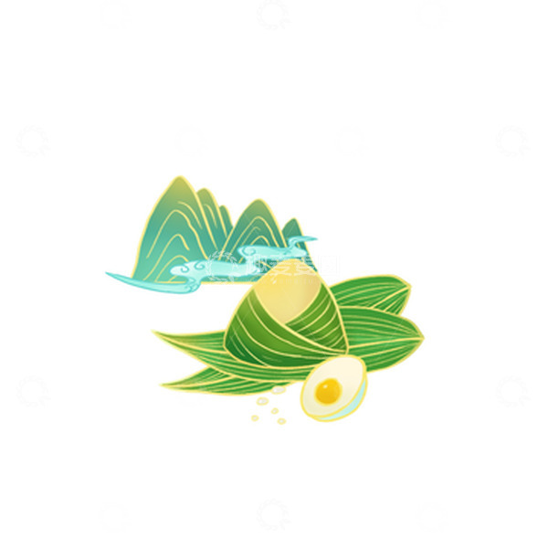 源文件下载【趣麦麦图】绿色手绘中国风国潮卡通端午节粽子咸鸭蛋