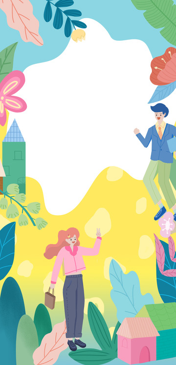 春天多彩房地产房花朵子销售庆祝背景